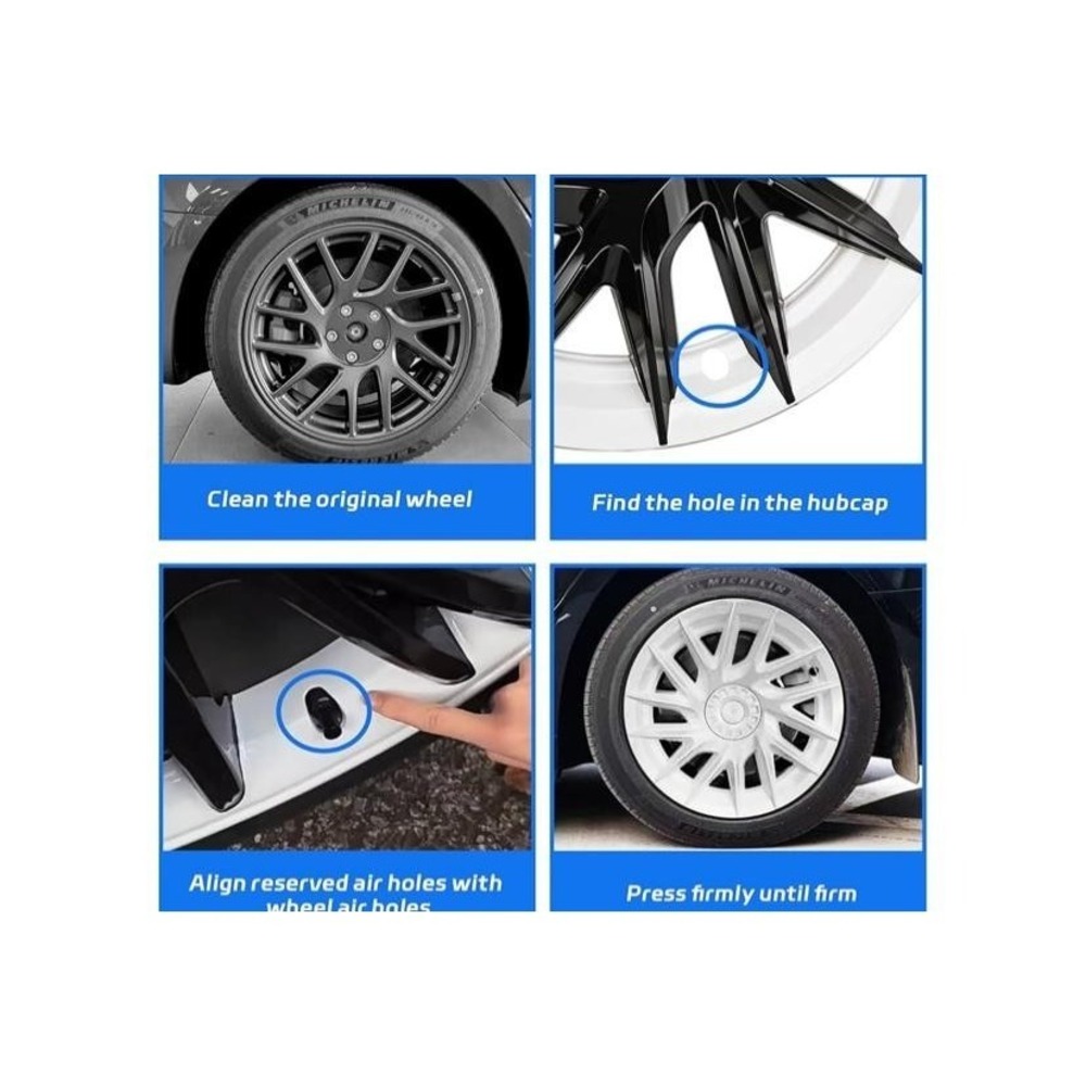 Black Spiked Rim Protector Hubcaps Set 4 Wheel Covers Easy Install Kit - Picture 6 of 8